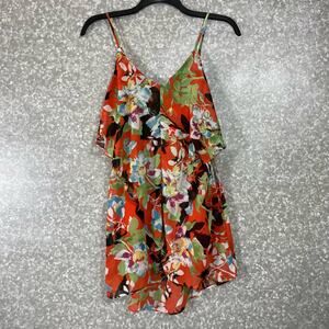 Hine Red Floral Layered Ruffles Y2K Fairy Tunic Length Top - Large - Tropical
